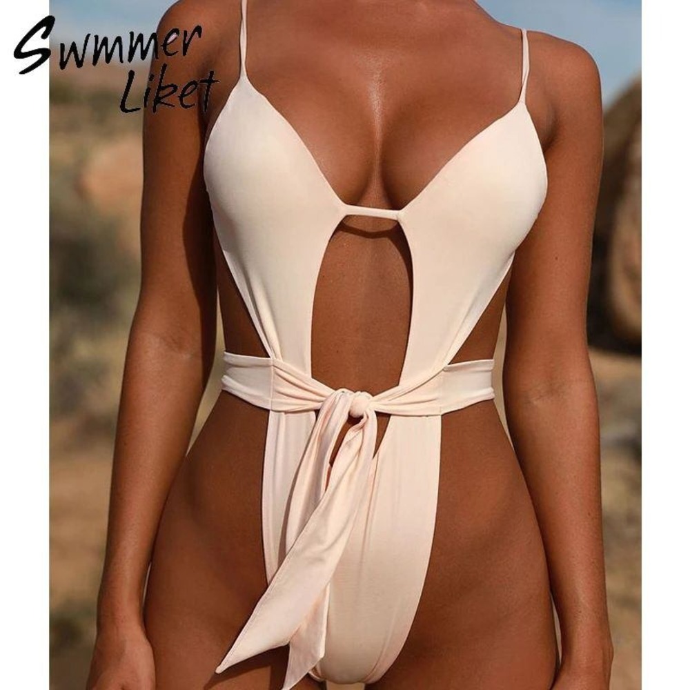Swmmer Liket One Piece Swimsuit Womens Cut Out Tie Front 746 High Cut Leg L